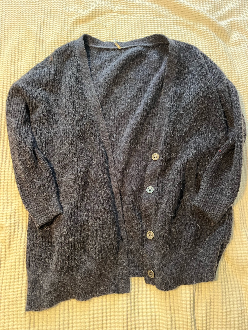 Free People Navy Blue Fuzzy Knit Oversized Cardigan
